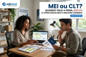 Mulher e homem discutindo finanças em escritório moderno 2026