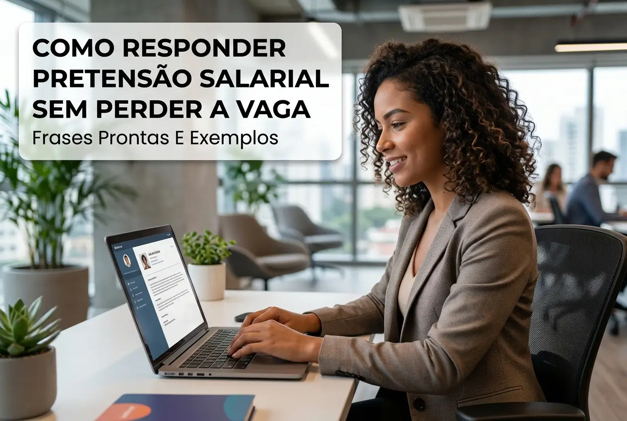 Mulher profissional em escritório respondendo pretensão salarial