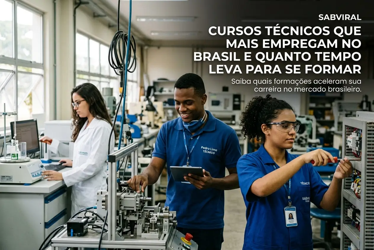 Curso técnico no Brasil 2026: homem e mulheres em laboratório