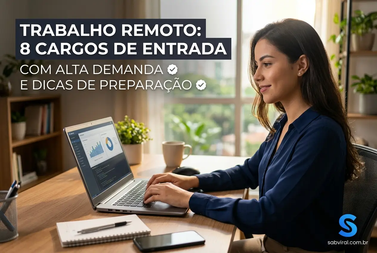Mulher trabalhando remotamente em laptop com gráficos financeiros.