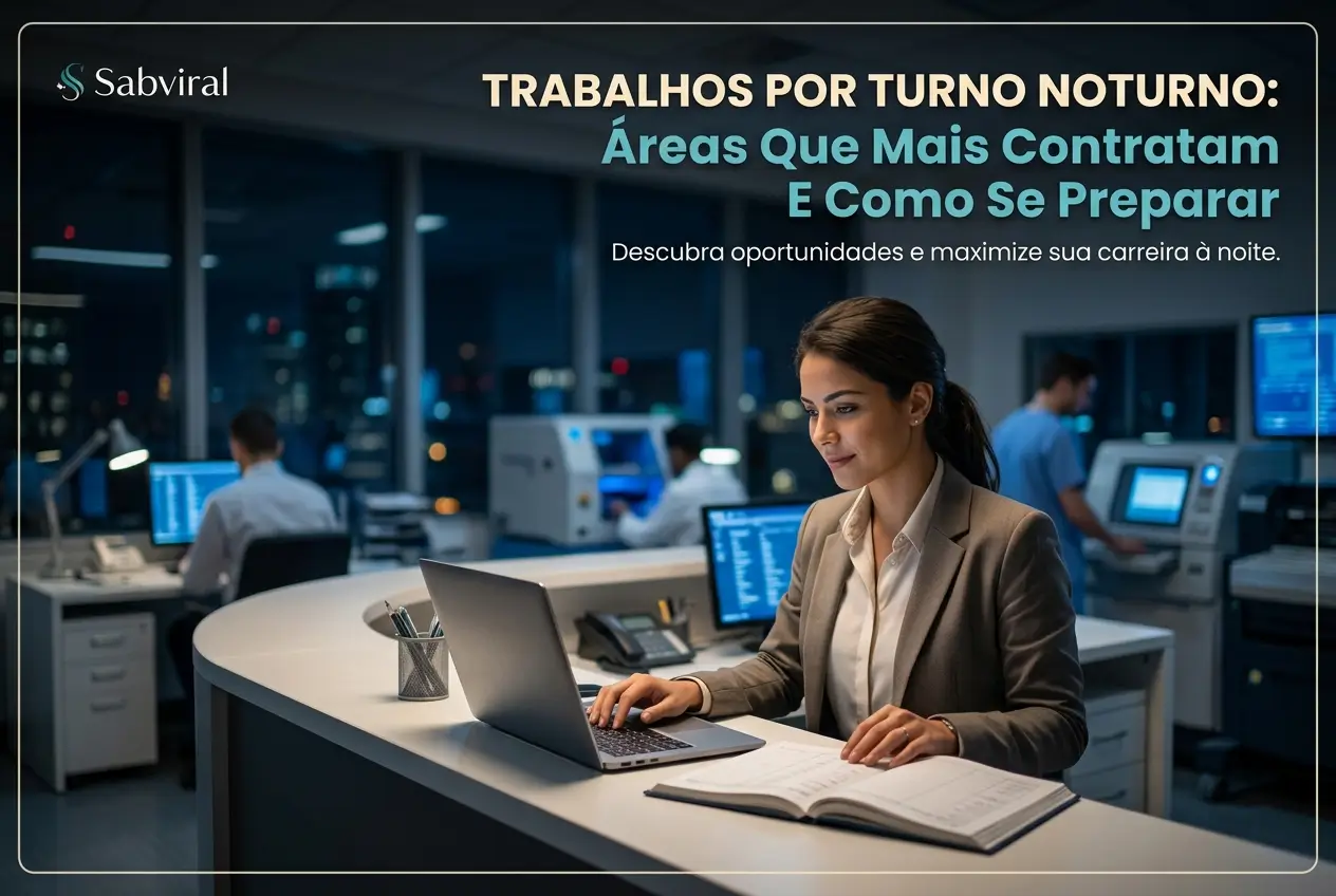 Mulher trabalhando em escritório à noite com laptop moderna.