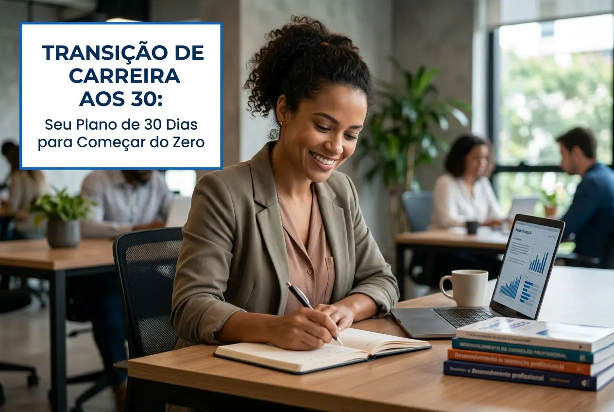 Mulher escrevendo em caderno, gráficos no laptop, carreira